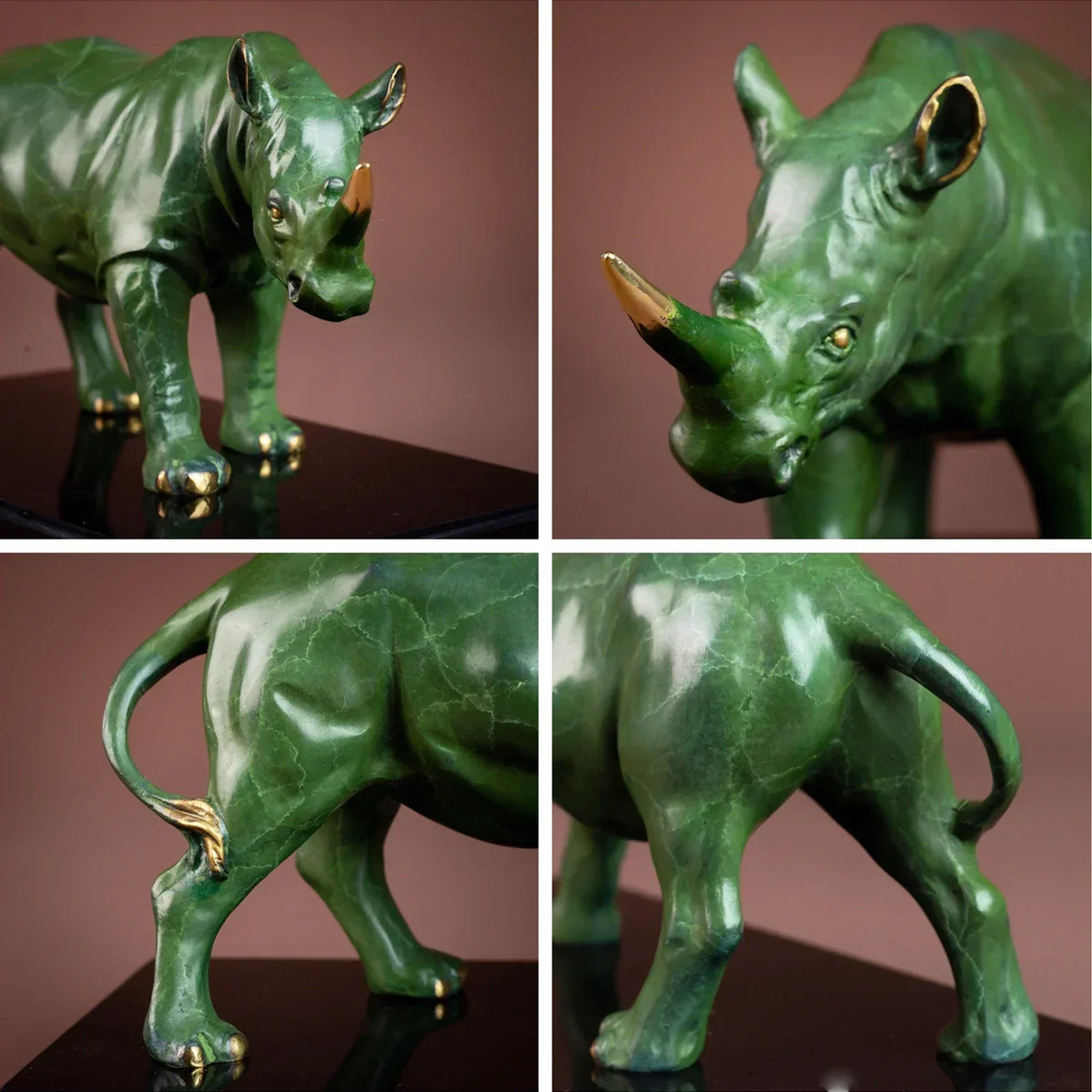 Luxury Green Rhinoceros Statue Decorative Animal Sculpture for Home & Office Decor