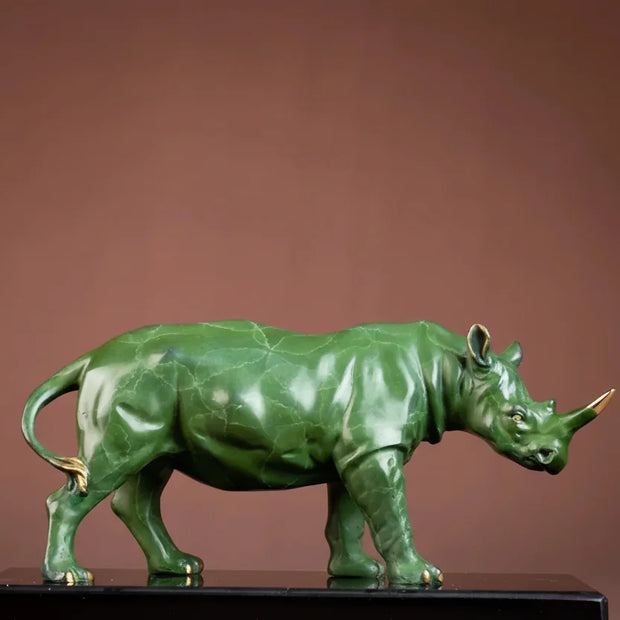 Luxury Green Rhinoceros Statue Decorative Animal Sculpture for Home & Office Decor