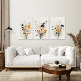 Neutral Watercolor Wildflower Art Prints Set
