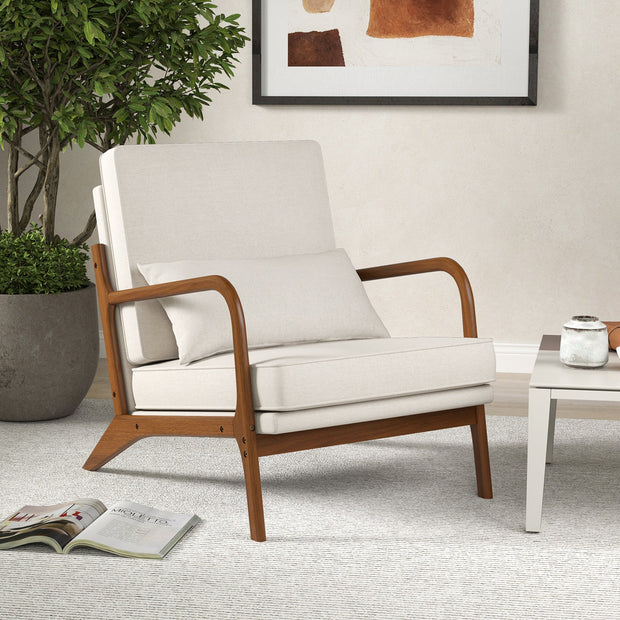 Modern Accent Chair with Wood Armrests and Detachable Backrest Gray