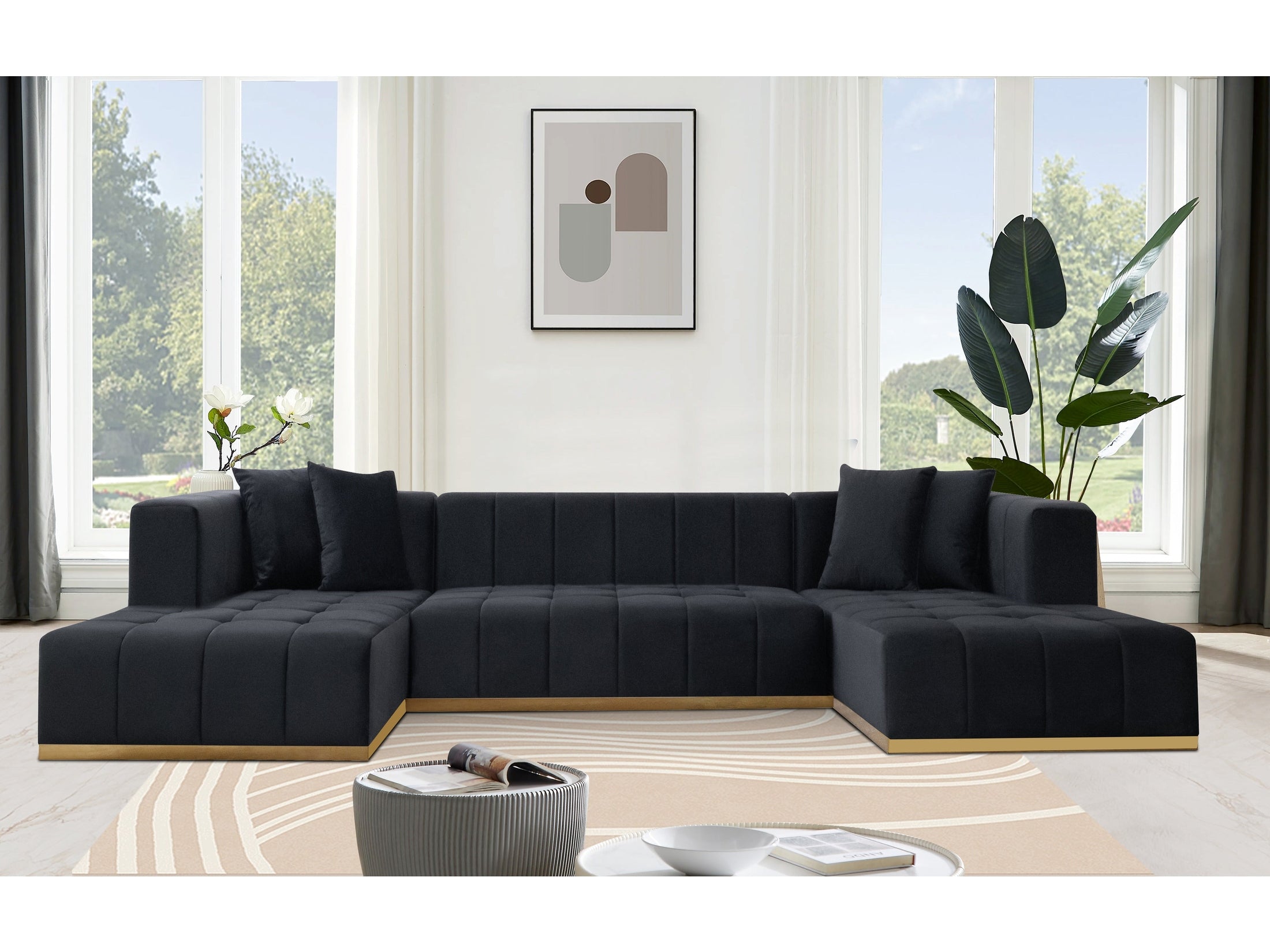 Montecito Black Velvet Double Chaise 