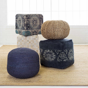 Gail Navy Jute Knitted Pouf