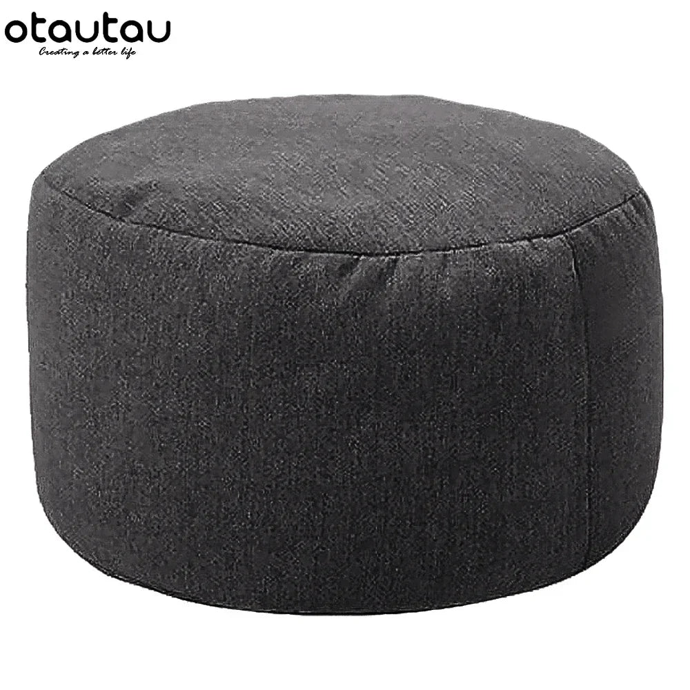 OTAUTAU Linen Bean Bag Chair with Filling Beanbag Pouf Ottoman Footstool Tatami Round Stool Futon Puff Relax Lounge Furniture