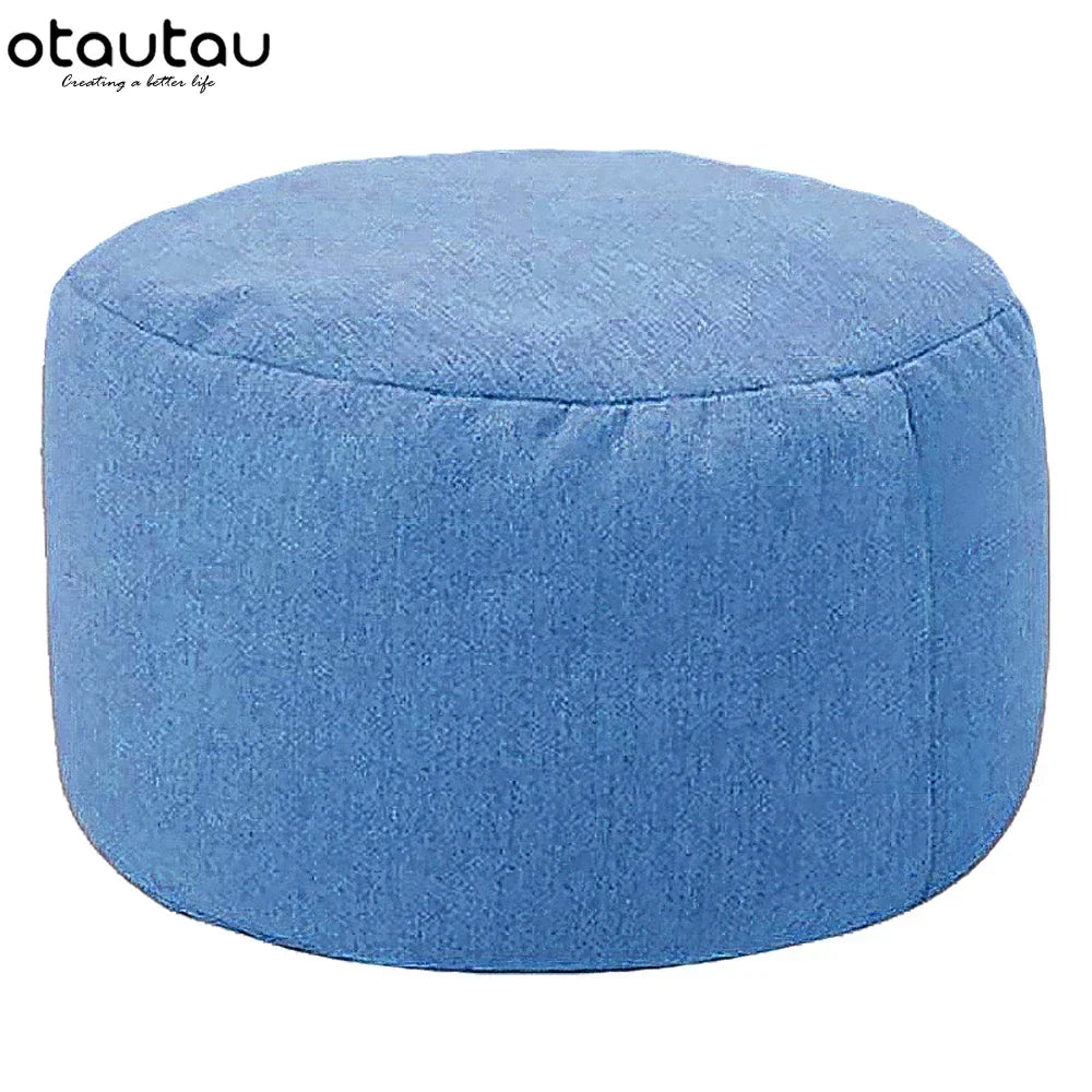 OTAUTAU Linen Bean Bag Chair with Filling Beanbag Pouf Ottoman Footstool Tatami Round Stool Futon Puff Relax Lounge Furniture