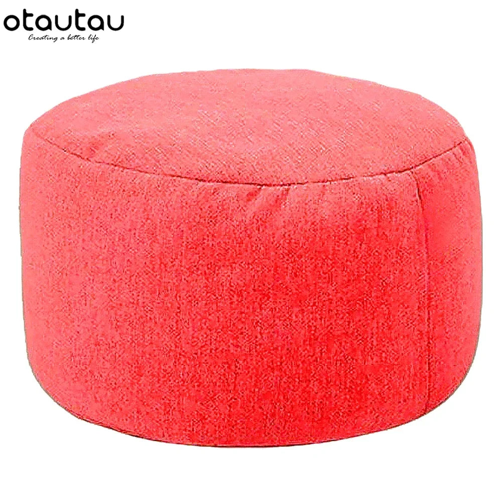 OTAUTAU Linen Bean Bag Chair with Filling Beanbag Pouf Ottoman Footstool Tatami Round Stool Futon Puff Relax Lounge Furniture