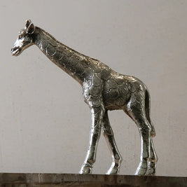 Giraffe Statue Silver Metal Animal Sculpture Home Decor