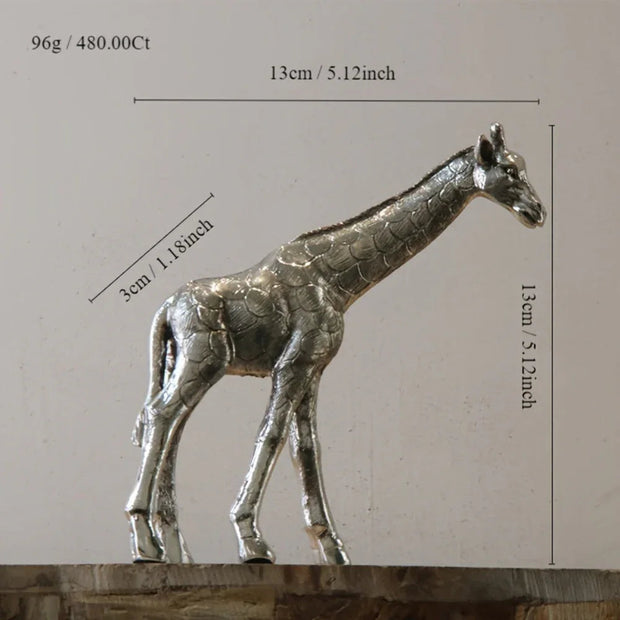 Giraffe Statue Silver Metal Animal Sculpture Home Decor