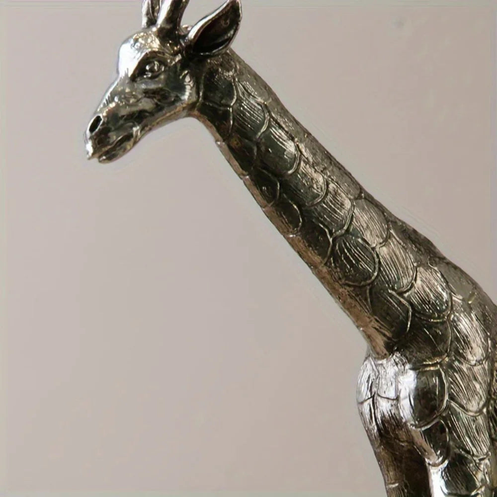 Giraffe Statue Silver Metal Animal Sculpture Home Decor