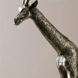 Giraffe Statue Silver Metal Animal Sculpture Home Decor