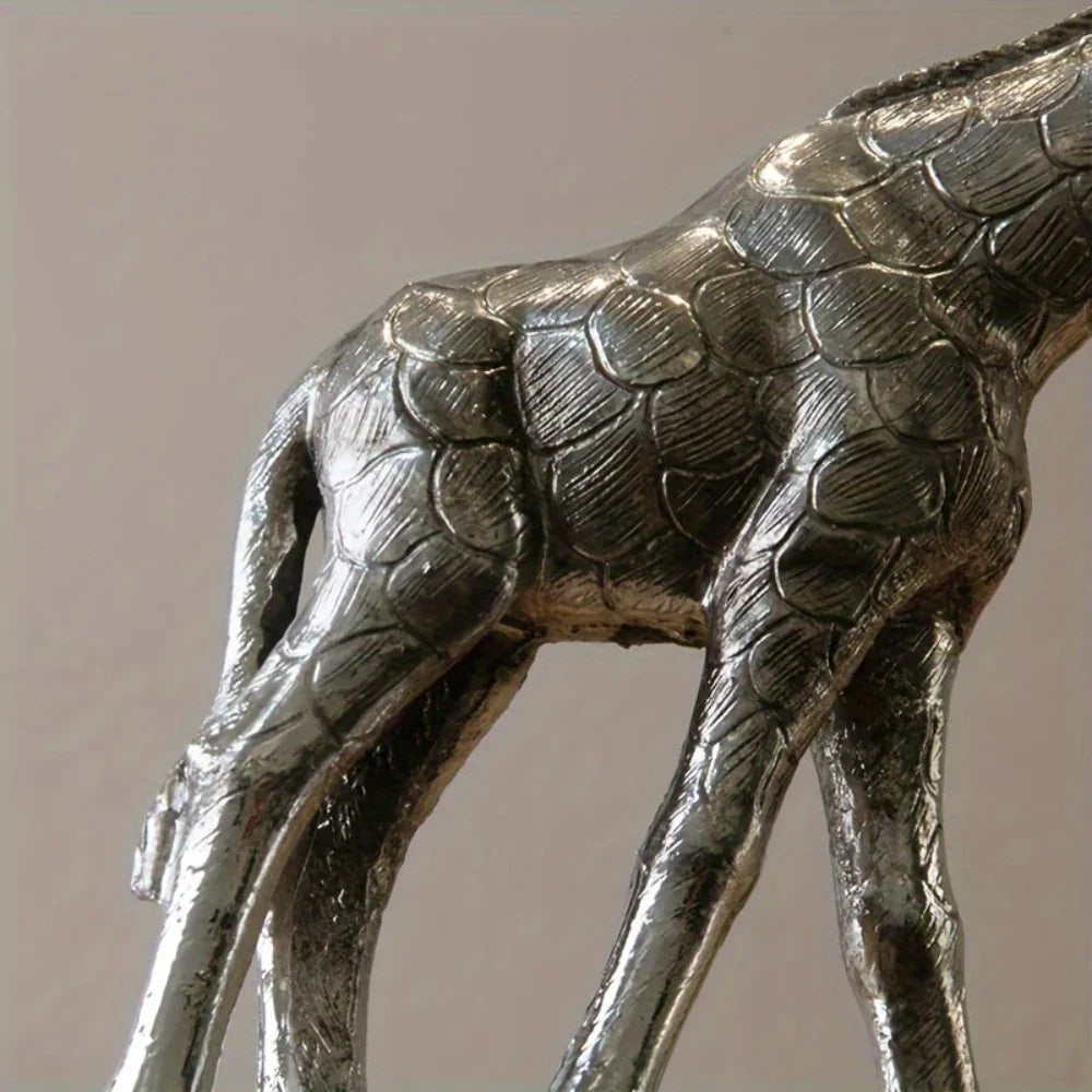 Giraffe Statue Silver Metal Animal Sculpture Home Decor