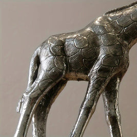Giraffe Statue Silver Metal Animal Sculpture Home Decor