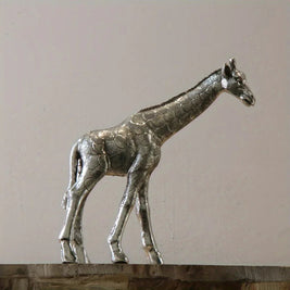 Giraffe Statue Silver Metal Animal Sculpture Home Decor