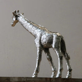 Giraffe Statue Silver Metal Animal Sculpture Home Decor