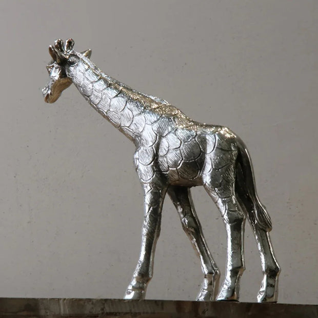 Giraffe Statue Silver Metal Animal Sculpture Home Decor