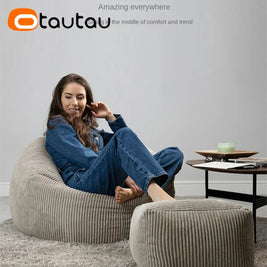OTAUTAU Corduroy Bean Bag Pouf Cover Without Filler Lazy Floor Beanbag Chair Sac Puff Ottoman Lounger Frameless Furniture DD025