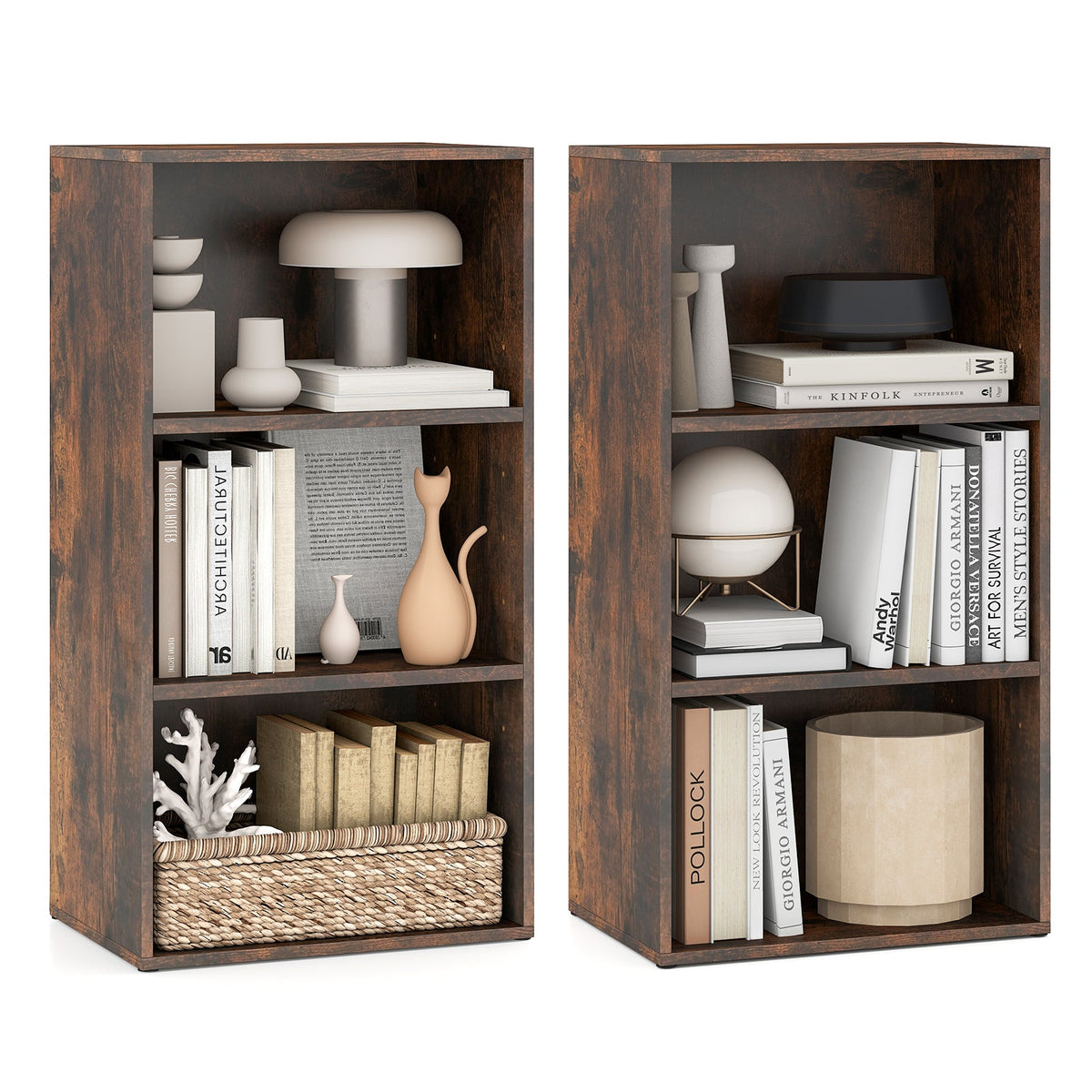 Set of 2 3-Tier Cube Bookcase with Adjustable Shelves for Home Office