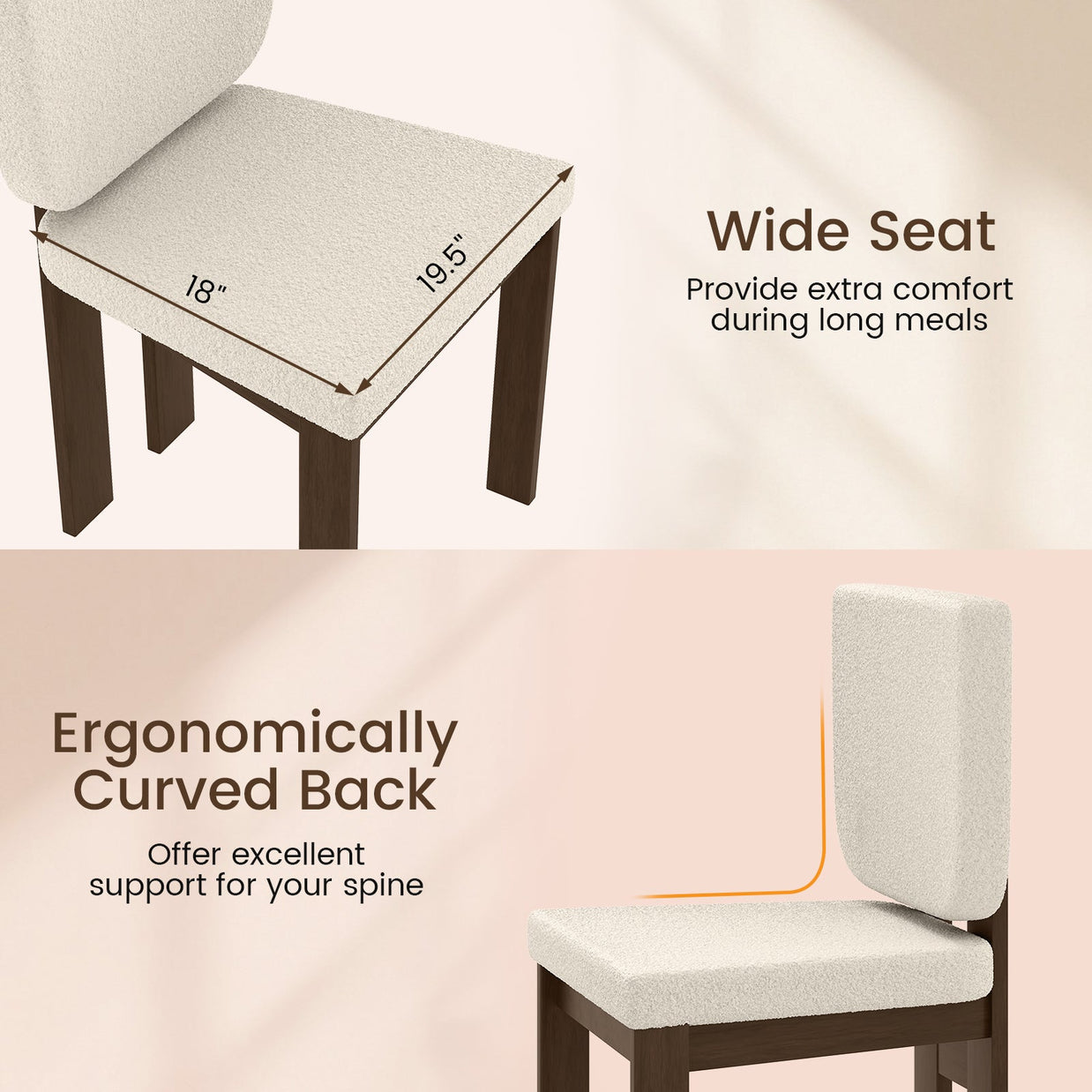 Wooden Dining Chair Set of 2 with Rubber Wood Leg for Home Office Living Room-Brown