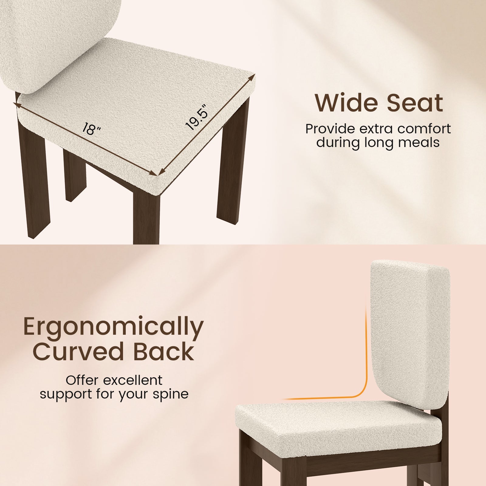 Wooden Dining Chair Set of 2 with Rubber Wood Leg for Home Office Living Room-Brown