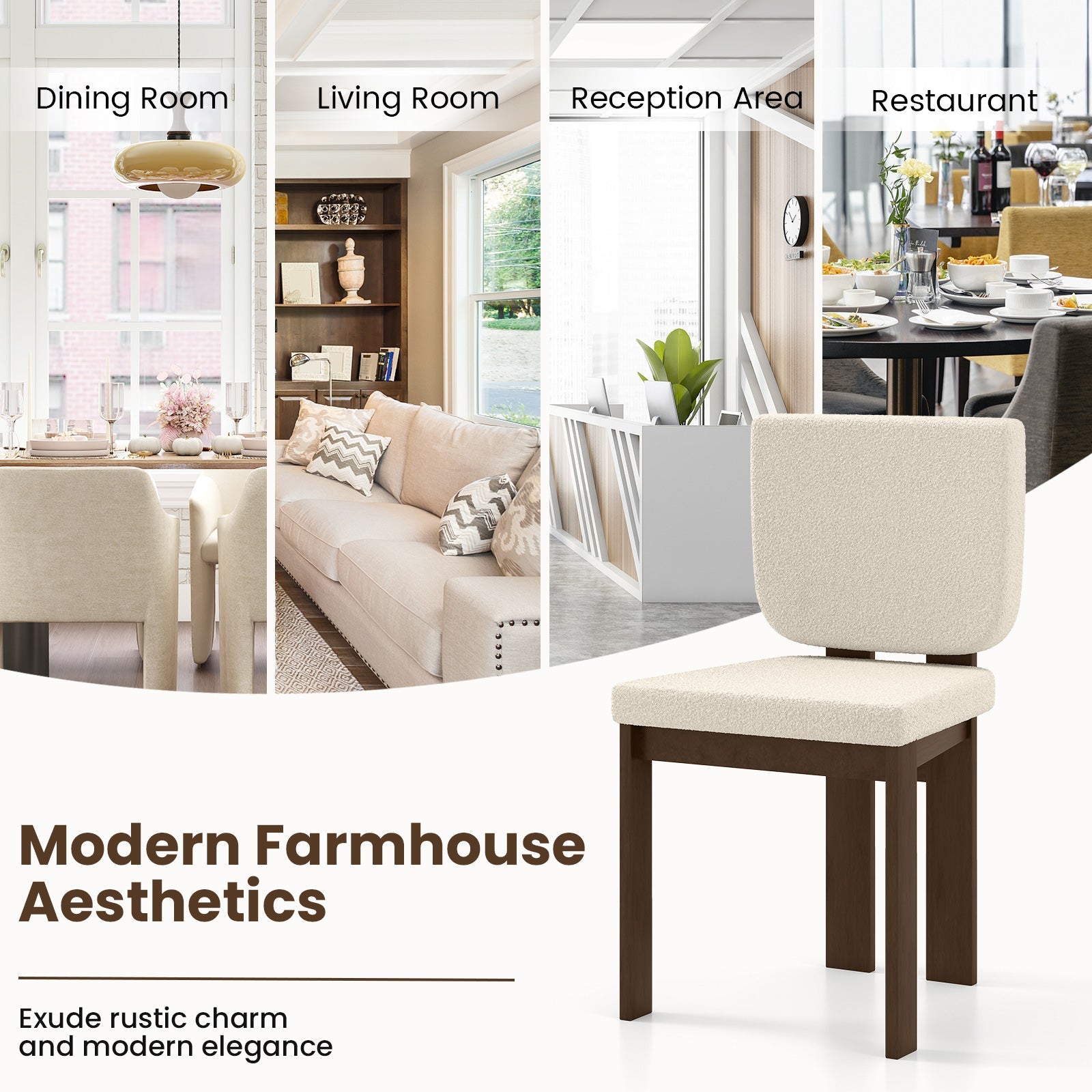 Wooden Dining Chair Set of 2 with Rubber Wood Leg for Home Office Living Room-Brown