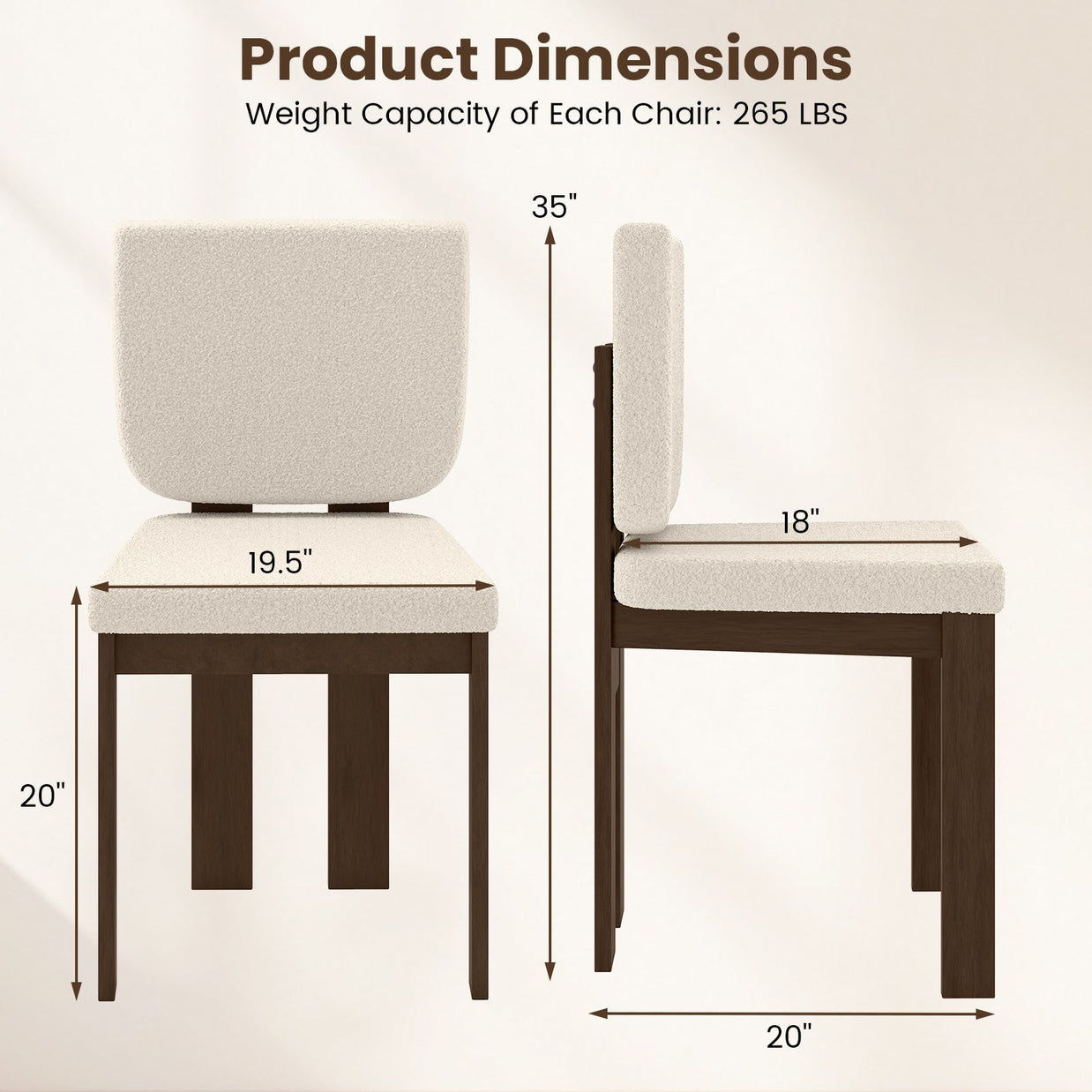 Wooden Dining Chair Set of 2 with Rubber Wood Leg for Home Office Living Room-Brown