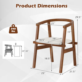 Set of 2 Solid Rubber Wood Dining Room Chairs with Wrap-around Armrest-Walnut