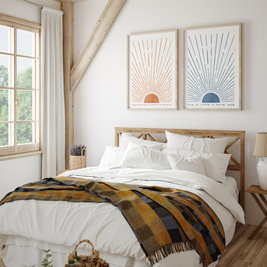 Hebrew Shema and Modeh Ani Sunrise & Sunset Wall Art Prints Set (2)