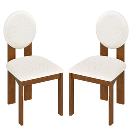 Sherpa Dining Chairs Set of 2 with Rubber Wood Legs for Living Room Restaurant-White