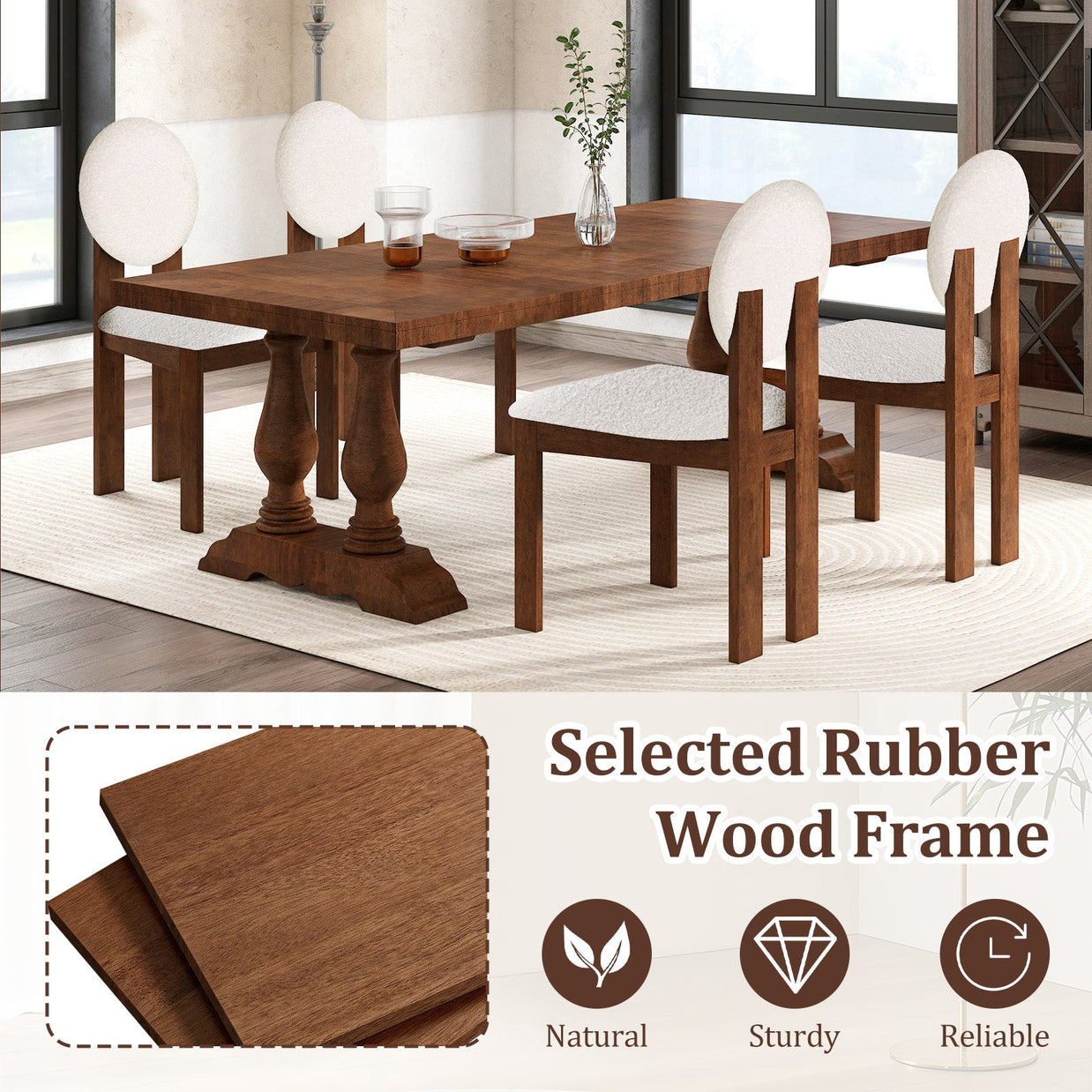 Sherpa Dining Chairs Set of 2 with Rubber Wood Legs for Living Room Restaurant-White