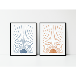 Hebrew Shema and Modeh Ani Sunrise & Sunset Wall Art Prints Set (2)
