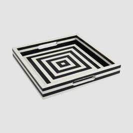 Black White Concentric Tray Coffee Table Ottoman 11x17 12x12