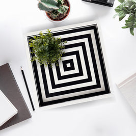 Black White Concentric Tray Coffee Table Ottoman 11x17 12x12