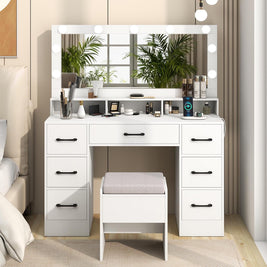 Vanity Desk with Mirror and Lights Makeup Table with Power Outlets