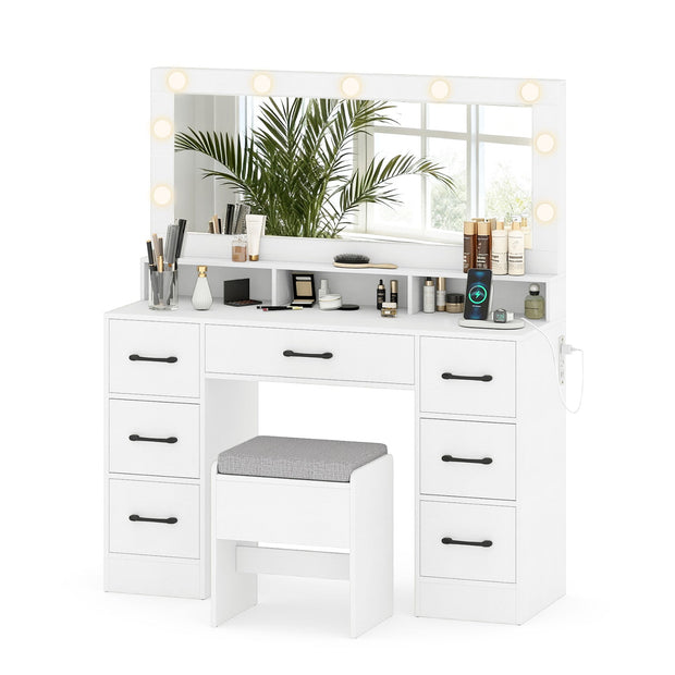 Vanity Desk with Mirror and Lights Makeup Table with Power Outlets