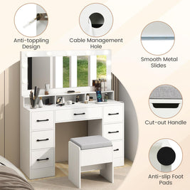 Vanity Desk with Mirror and Lights Makeup Table with Power Outlets