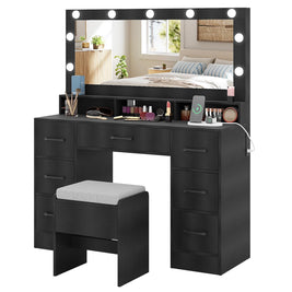 Vanity Desk with Mirror and Lights Makeup Table with Power Outlets