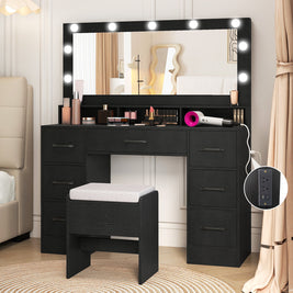 Vanity Desk with Mirror and Lights Makeup Table with Power Outlets