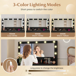 Vanity Desk with Mirror and Lights Makeup Table with Power Outlets