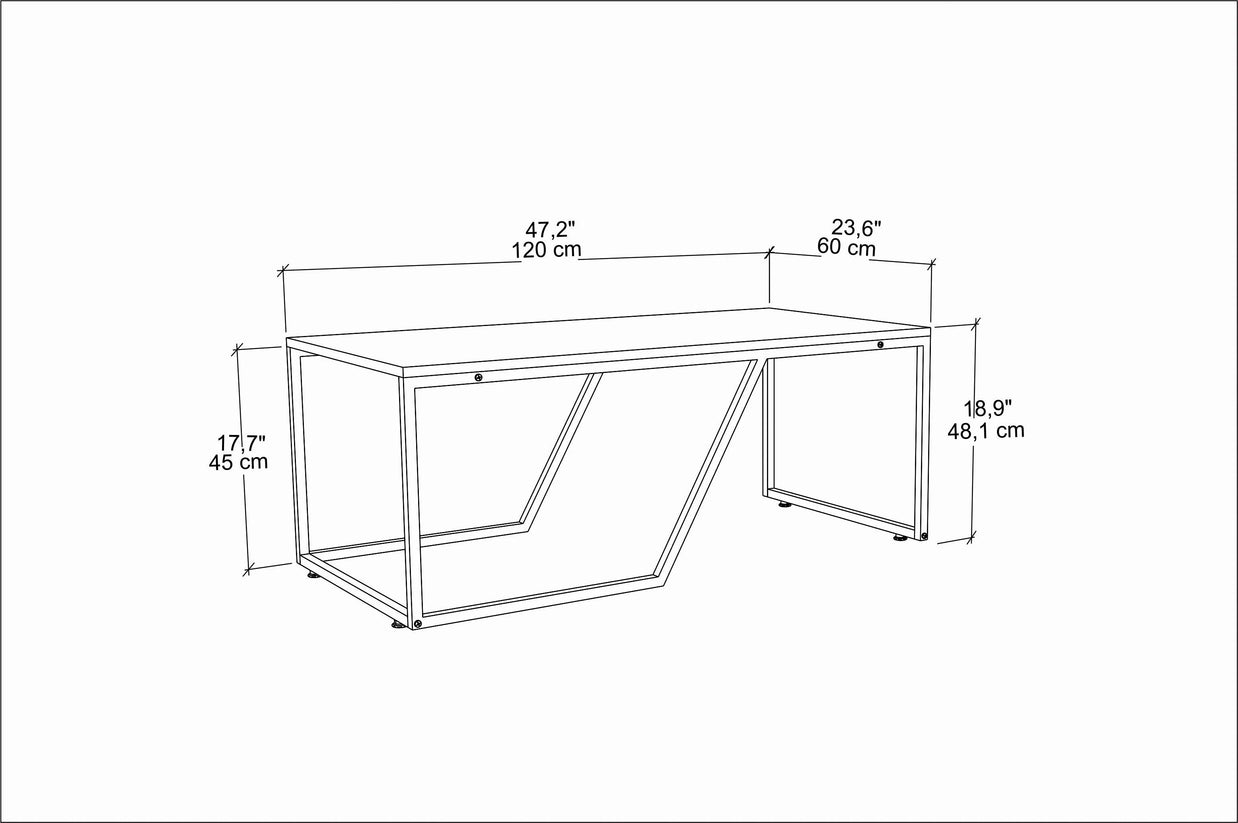 Wendy 47 inch Wide Coffee Coctail Table with Metal Frame