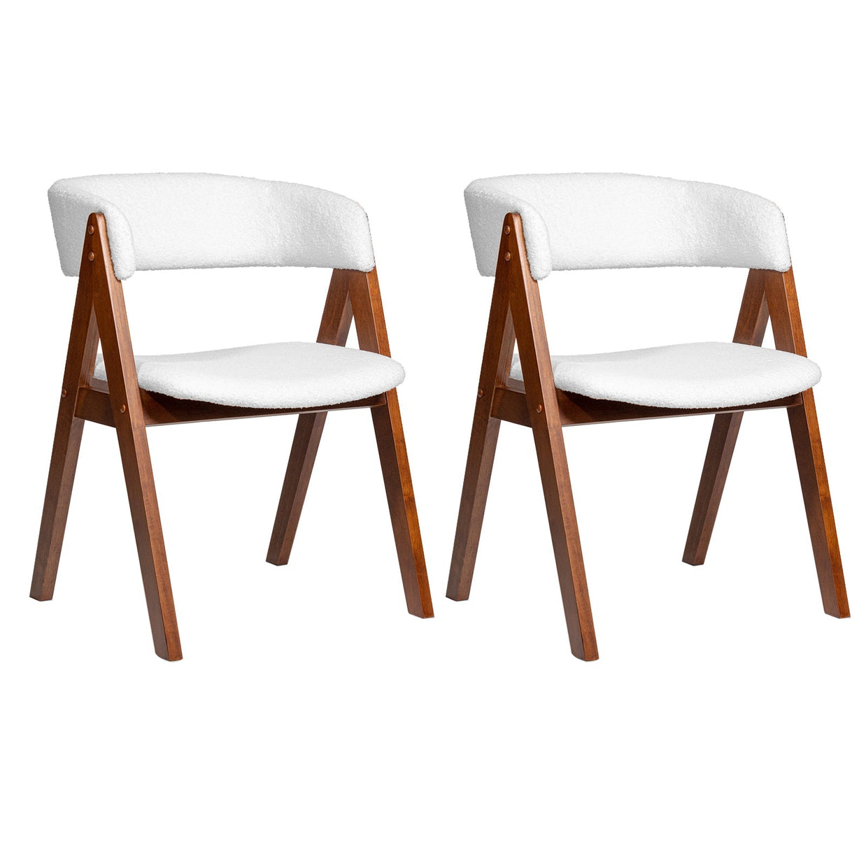 Wooden Dining Chair Set of 2 Mid-Century Modern Sherpa Upholstered Kitchen Dining Room Chairs