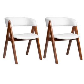 Wooden Dining Chair Set of 2 Mid-Century Modern Sherpa Upholstered Kitchen Dining Room Chairs