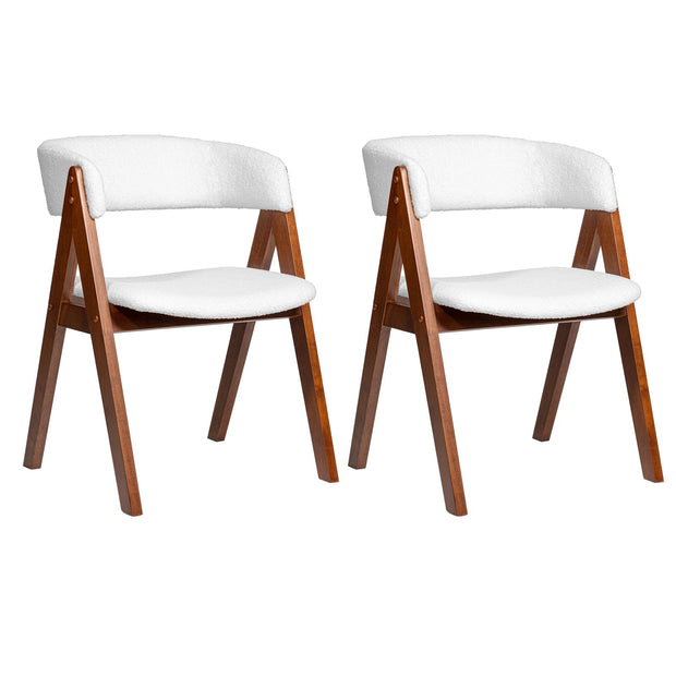 Wooden Dining Chair Set of 2 Mid-Century Modern Sherpa Upholstered Kitchen Dining Room Chairs