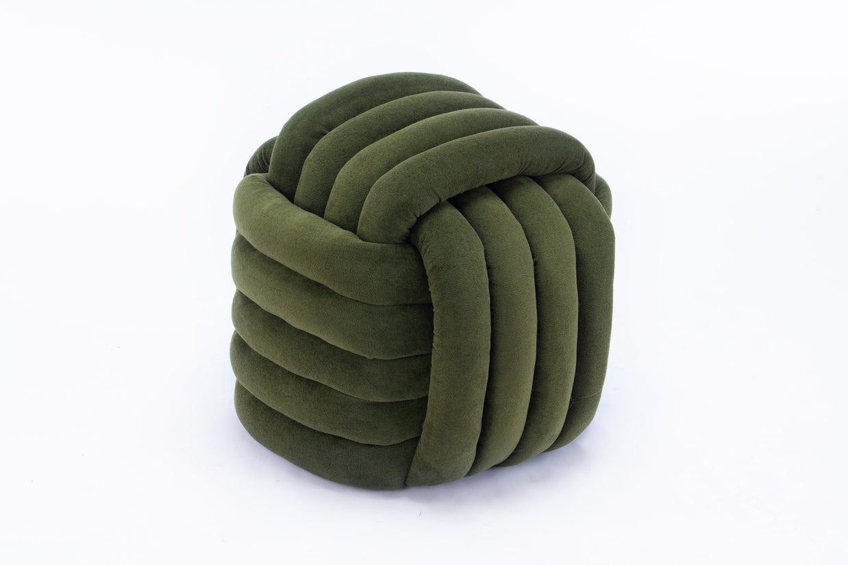 Chenille Knot Design Ottoman Makeup Stool Footstool, Green
