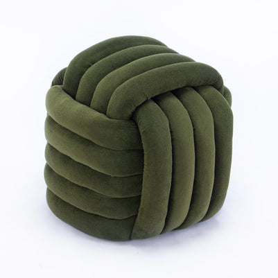 Chenille Knot Design Ottoman Makeup Stool Footstool, Green