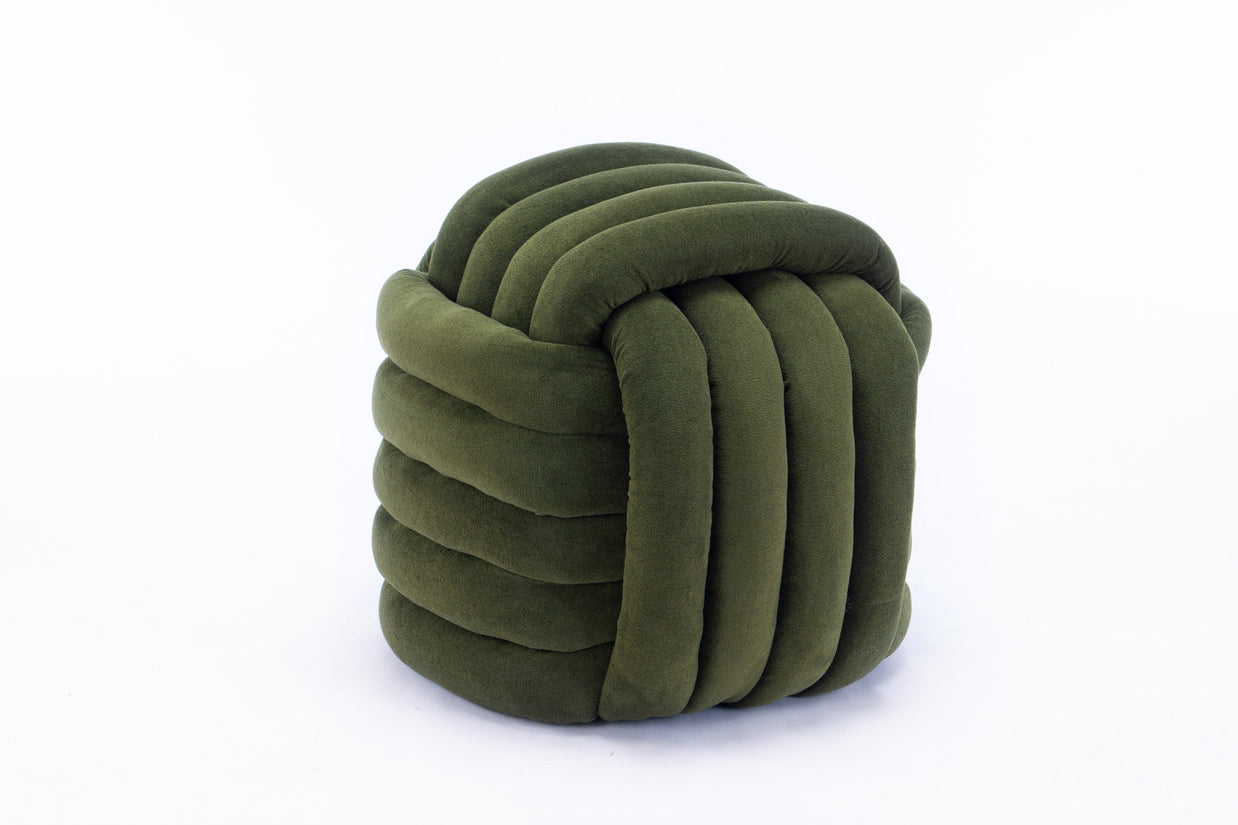 Chenille Knot Design Ottoman Makeup Stool Footstool, Green