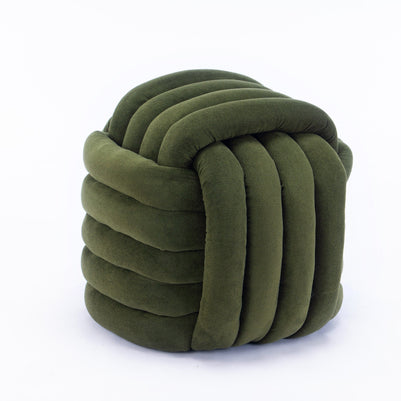 Chenille Knot Design Ottoman Makeup Stool Footstool, Green