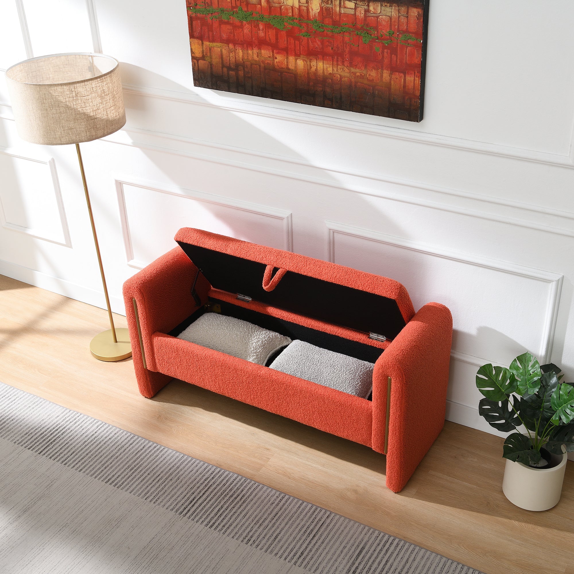 Modern Teddy Bed End Bench with Arms and Storage