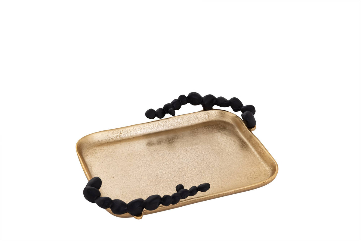 Gold Oblong Tray with Black Pebble Design
