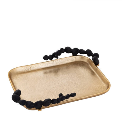 Gold Oblong Tray with Black Pebble Design