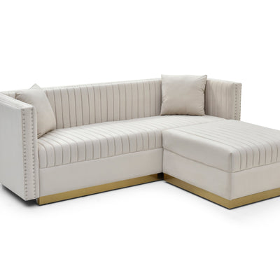 Contemporary Channel Tufted Velvet Big Ottoman Upholstered Foot Rest, Beige