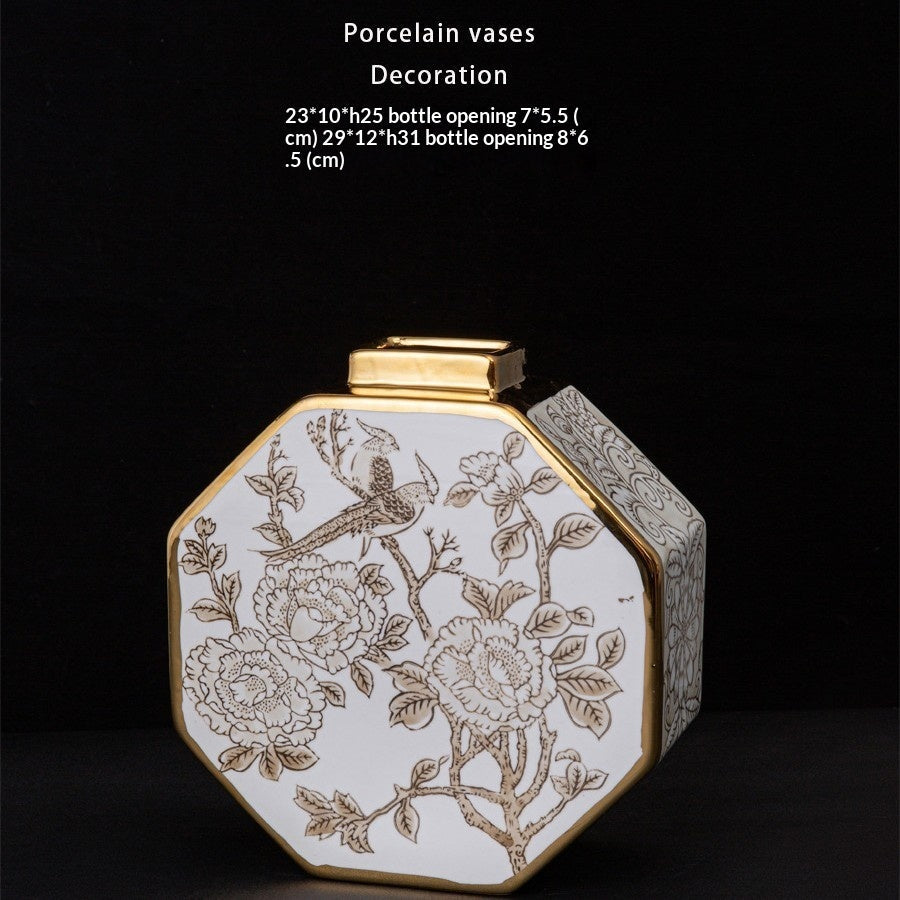 Modern Chinese Gilded White Porcelain Tabletop Vase